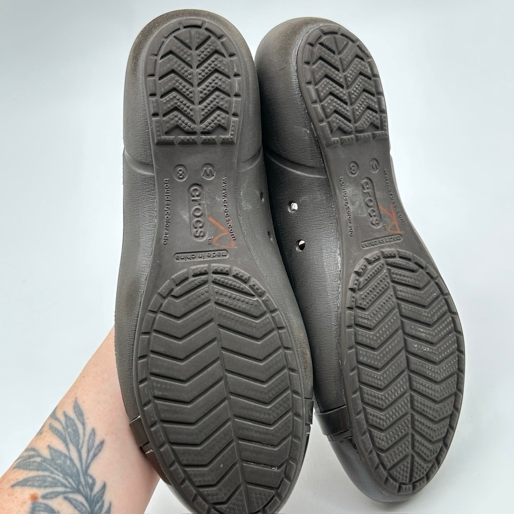 Crocs Ballet Flats Womens Size 8 Brown Cap Toe Comfort Casual Slip On Shoes - Picture 8 of 10